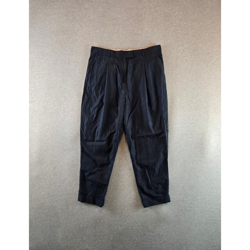 COS Pleated Trousers Women 8 Navy Blue Cupro Cotton‎ High Rise Ankle Pants Taper